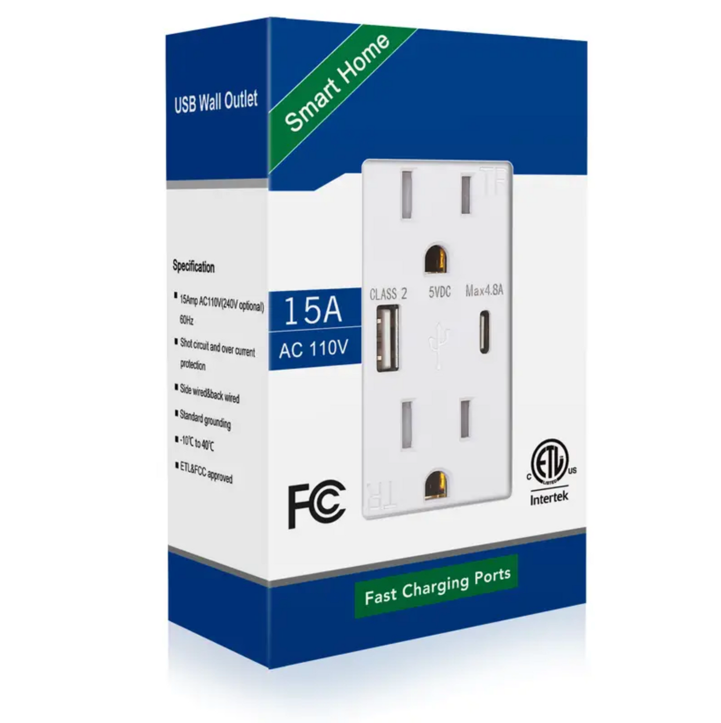 Lumeaun USB Fast Charging Charging Duplex Outlet 24w 4.8 AMP White